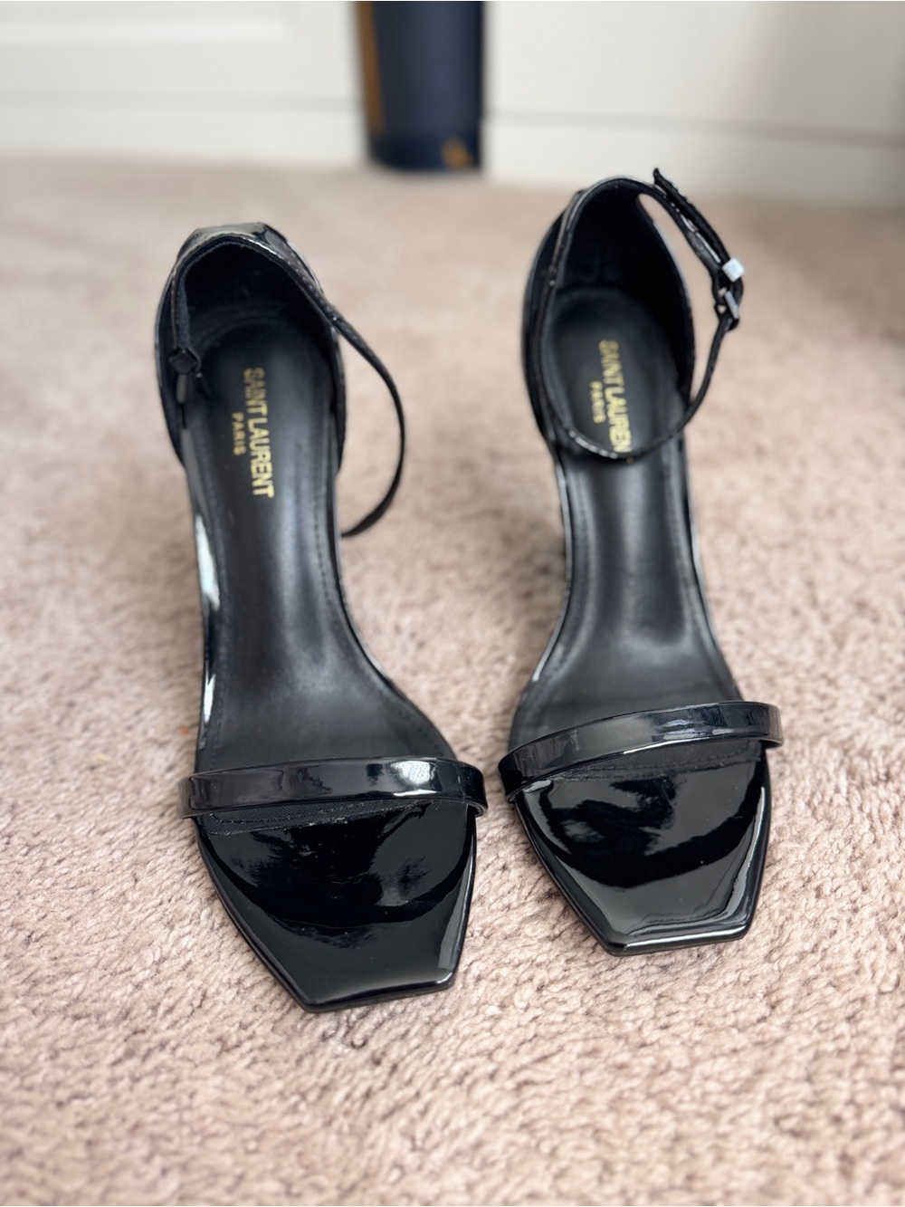Opyum YSL Patent Leather Sandals with Black Hardware Ankle Strap